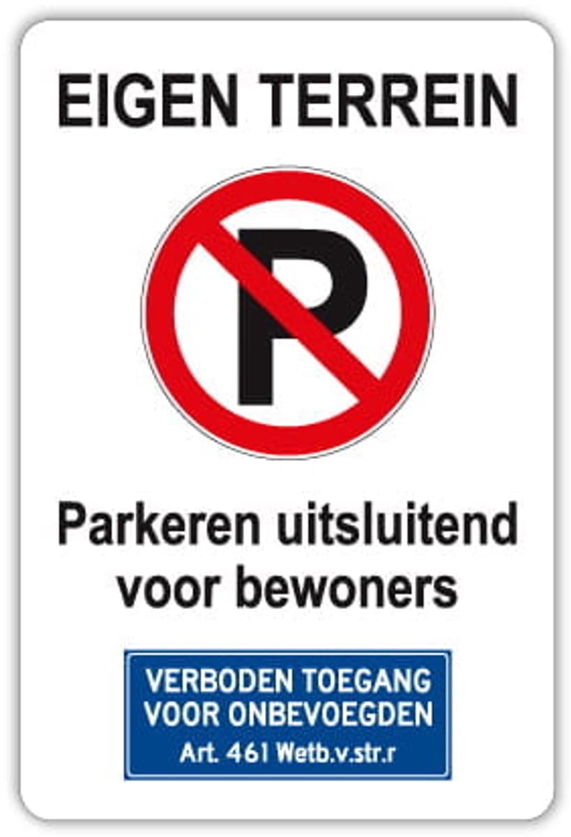 Eigen Terrein bord - Bewoners - Weerbestendig Aluminium - 40x60 cm - Bevestiging: Zonder bevestiging (alleen het bord)