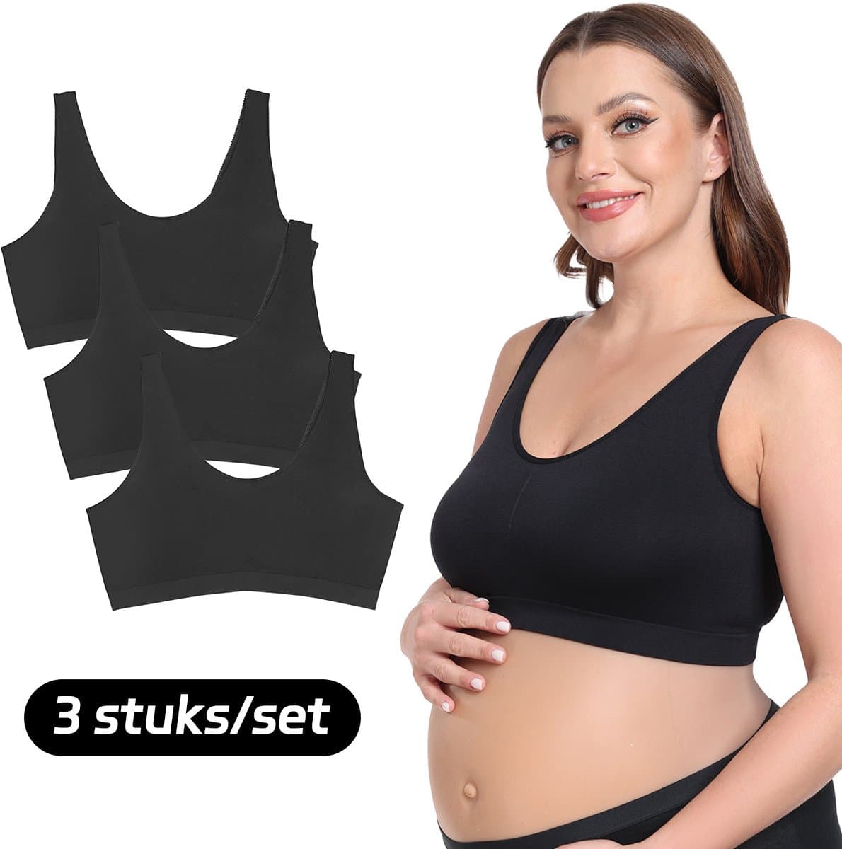 MEETHOO 3 Stuk Grote maten zwangerschapsbeha - Naadloze voedingsbh - Zwangerschapsbh Soft Touchmateriaal Ongevuld en beugelloos – Comfortabel en ondersteunend -Zwart-4XL
