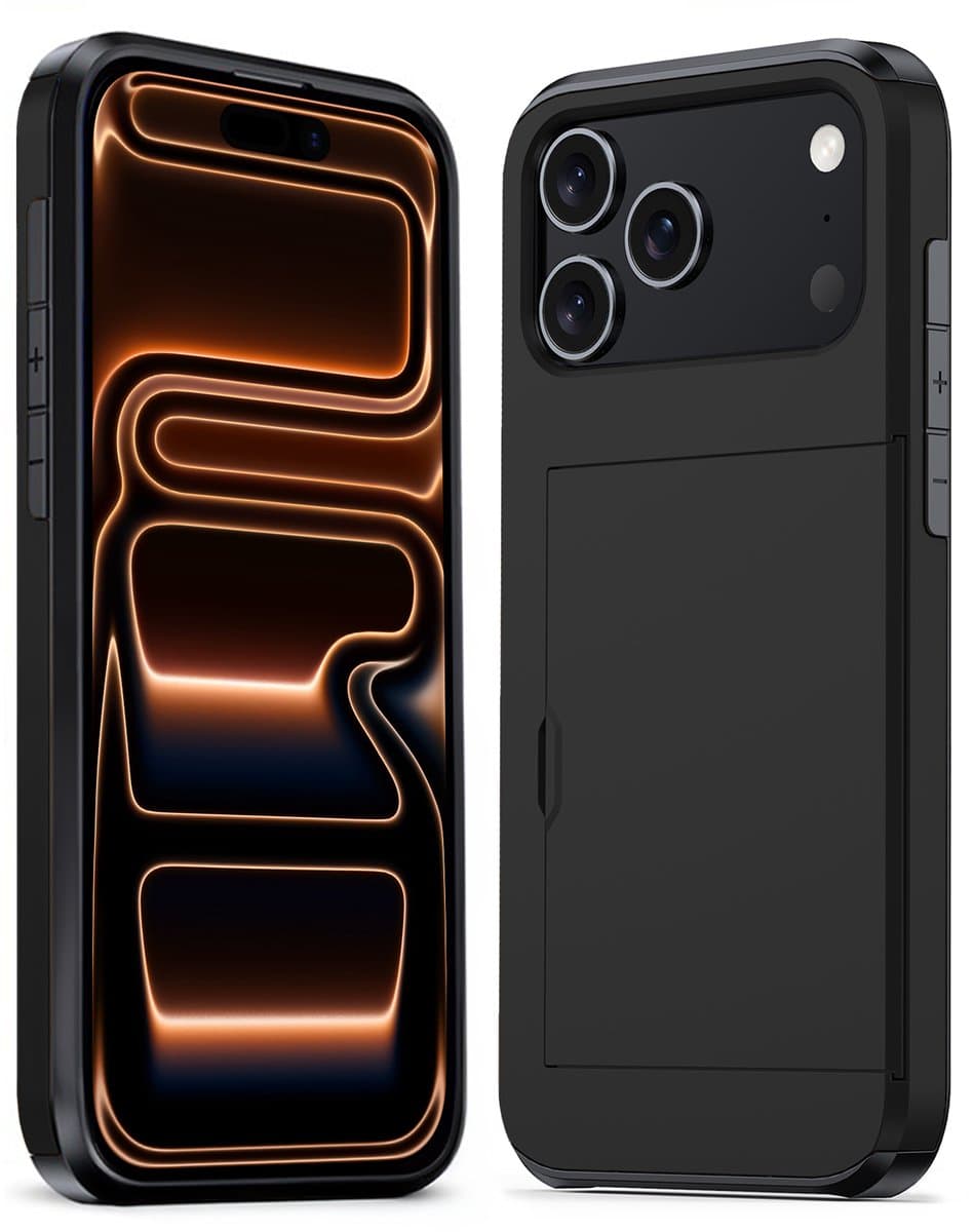 Hoesje Geschikt voor iPhone 17 Pro Hoesje Pasjeshouder Shockproof Hard Case - Hoesje Geschikt voor iPhone 17 Pro Hoes Met Kaarthouder - Zwart
