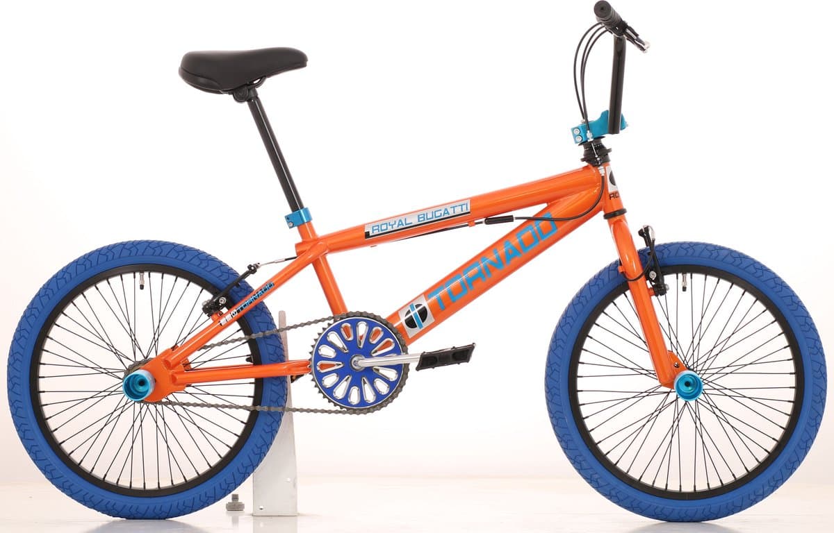 BMX fiets Royal-Bugatti Tornado Freestyle 20 inch - Oranje met blauwe banden