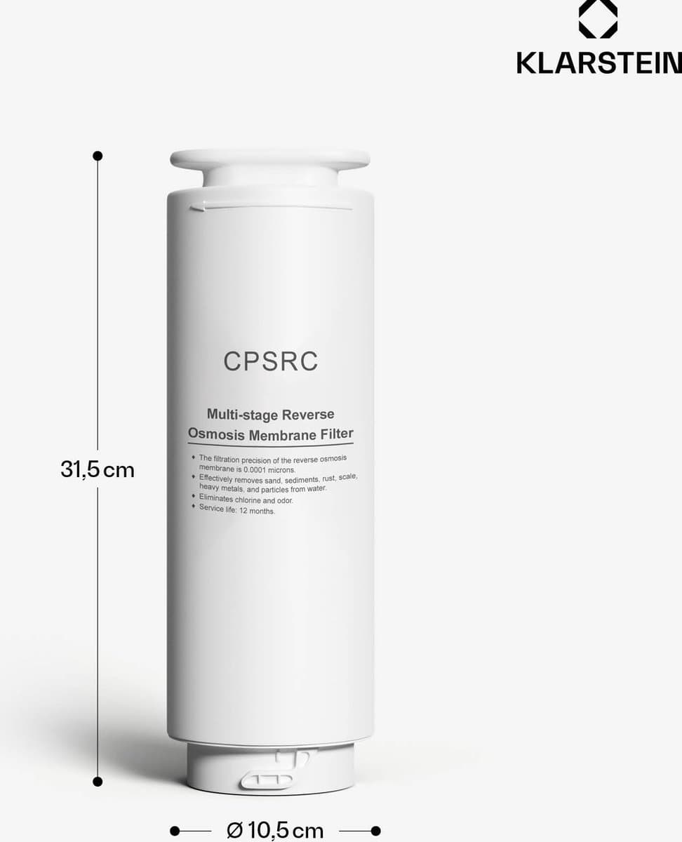 Klarstein 75G osmose-waterfilter – 5-staps PP+C+RO waterfilter met 0,0001 micron precisie, verwijdert 99,99 % schadstoffen, eenvoudige twist-in installatie, lange levensduur tot 12 maanden