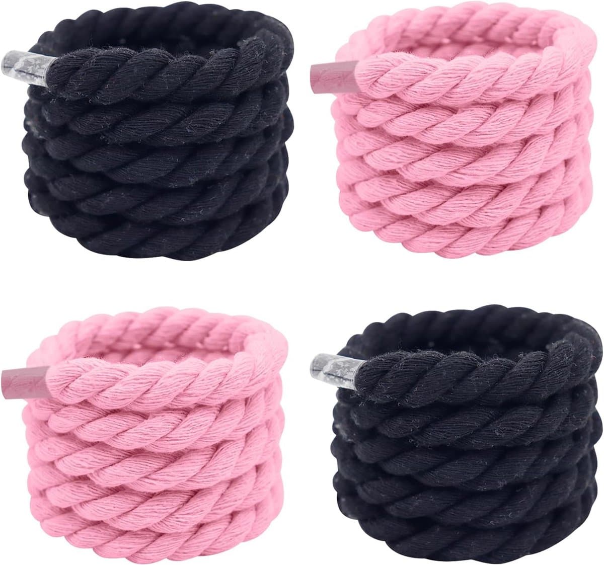 2 paar veters voor Air Force 1, ronde veters 12 mm, zwart en roze, 160 cm, voor gymschoenen, loopschoenen, sportschoenen