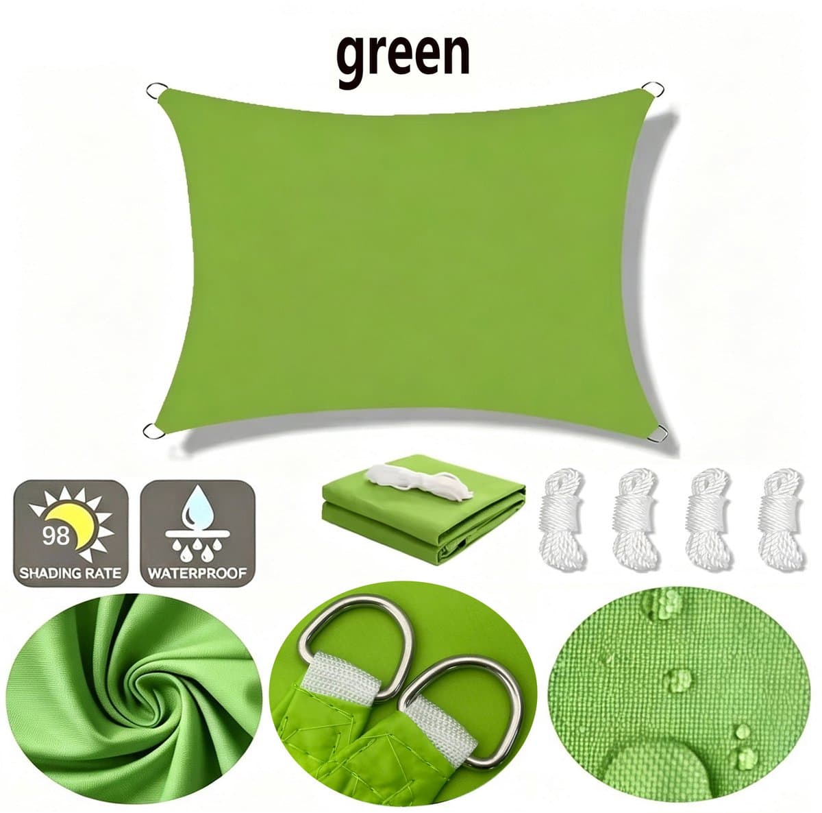 Rechthoekig waterdicht zonneschermdoek,Groen - 2x3m