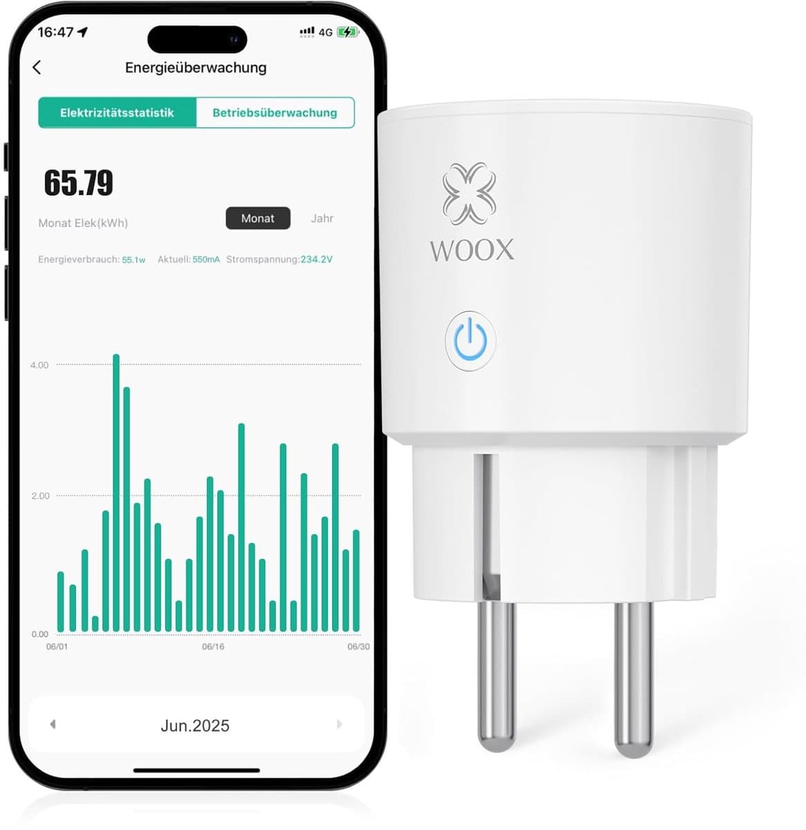 Thijox - Slim WiFi Stopcontact met Stroommeting, Timer en Spraakbesturing, 16 A, TÜV-getest, Compatibel met Alexa en Google Home, Ideaal voor Thuis en