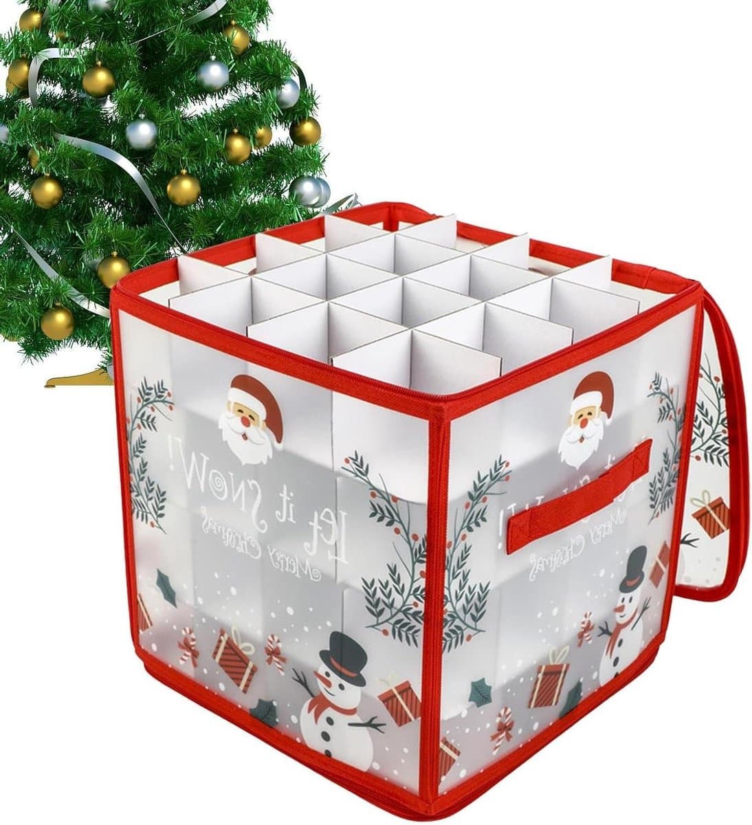 Opbergdoos Kerstversiering - Decoratie Organizer - Veilig Opbergen - Met Scheidingswanden - Voor 64 Ballen - Grijs