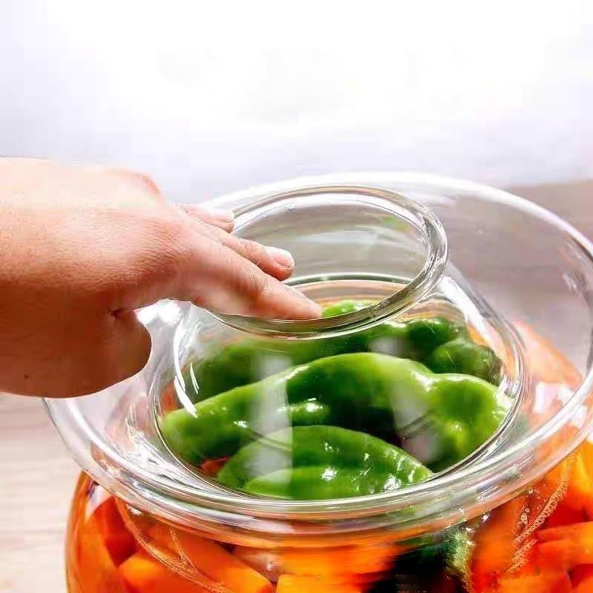 Glas fermentatiecontainer, met brede opening, waterdicht, pot voor groenten, glazen pot, fermentatie, fermentatiepot, fermentatiepot voor kefir, zuurkool