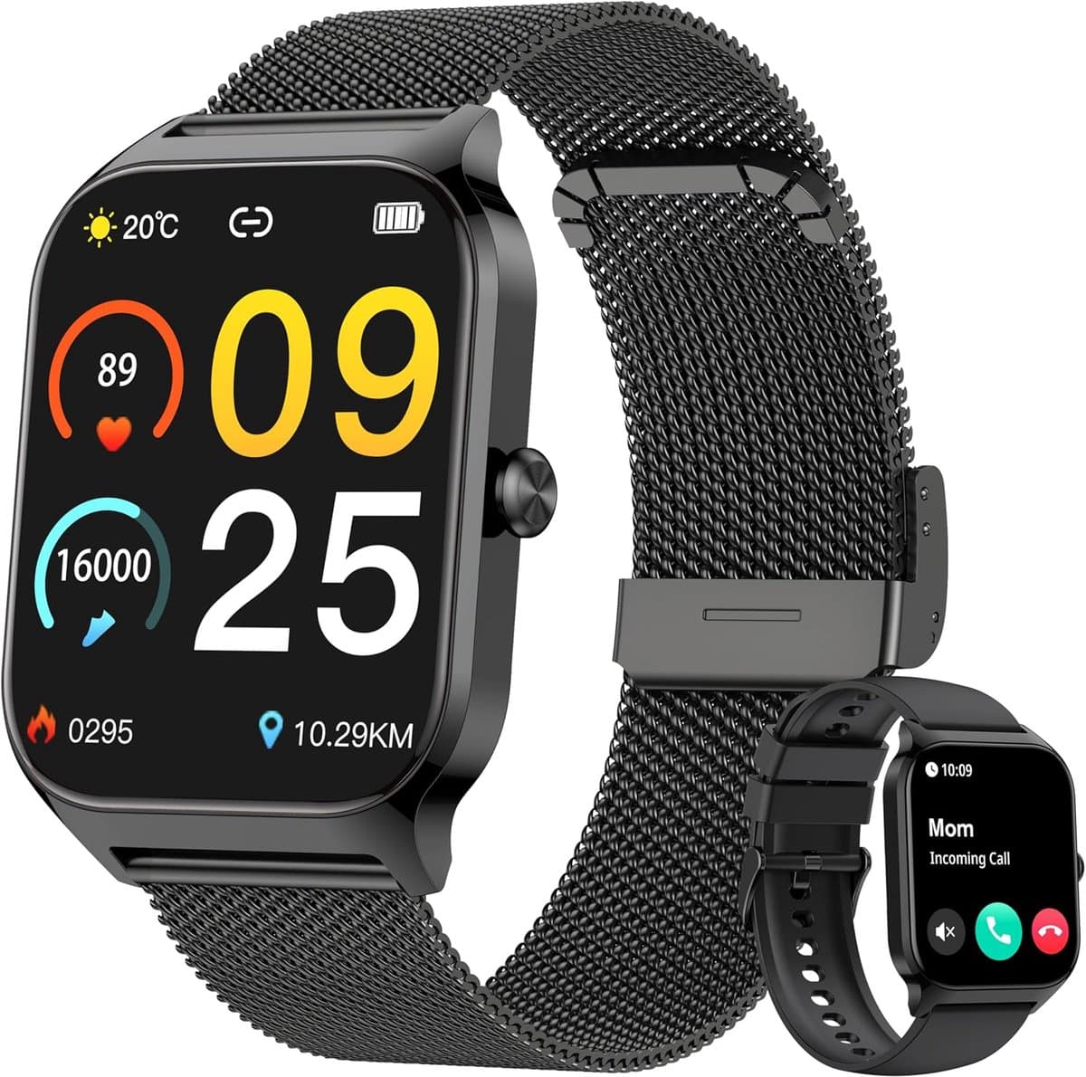 Smartwatch Heren Dames - Fitness Tracker - Gezondheid Monitoren - Bluetooth Bellen Bellen - 1.85 Inch Scherm - Zwart