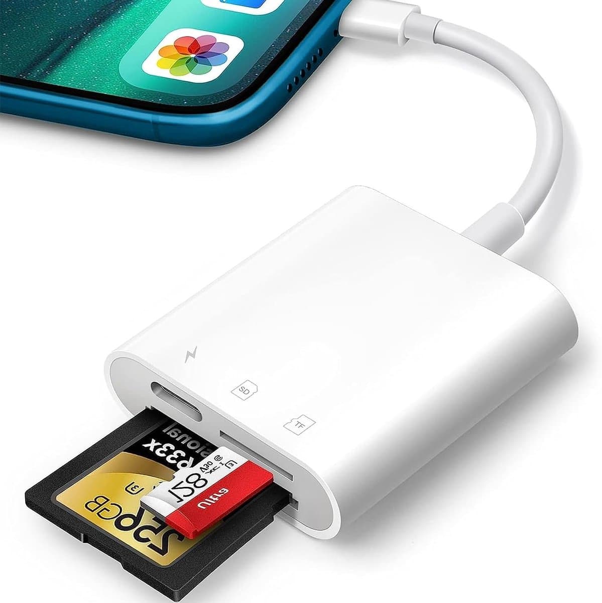 Allecto - SD-kaartlezer voor iPhone iPad - Dubbele sleuf voor Micro SD/SD - Gelijktijdig opladen - Compact ontwerp - Plug-and-play - Geschikt voo