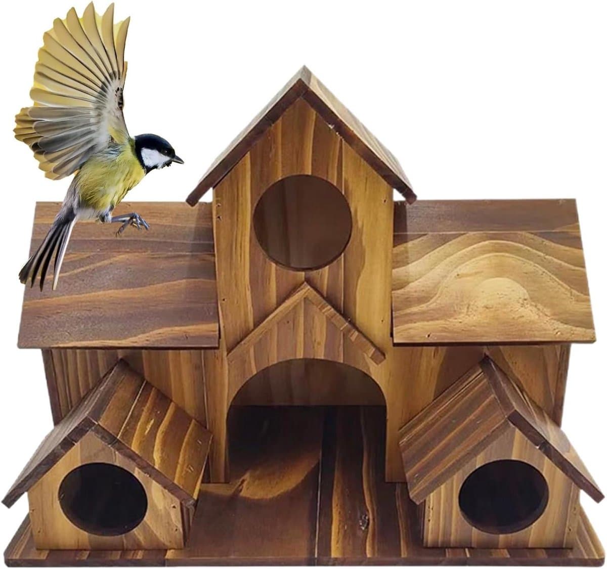 Vogelhuis Hout - Rustiek Vogelhuis - Tuindecoratie Buiten - Natuurlijke Houttextuur - 13x16x13 cm - Niet gespecificeerd