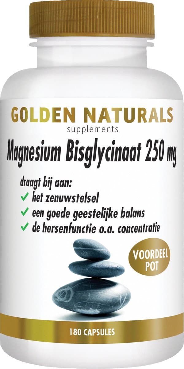Golden Naturals Magnesium Bisglycinaat 250mg (180 veganistische capsules)