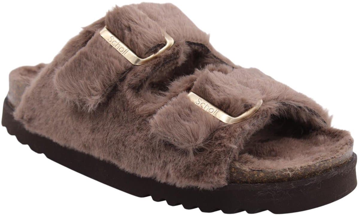 Klomp Scholl Women Belle Synthetic Fur Brown-Schoenmaat 39