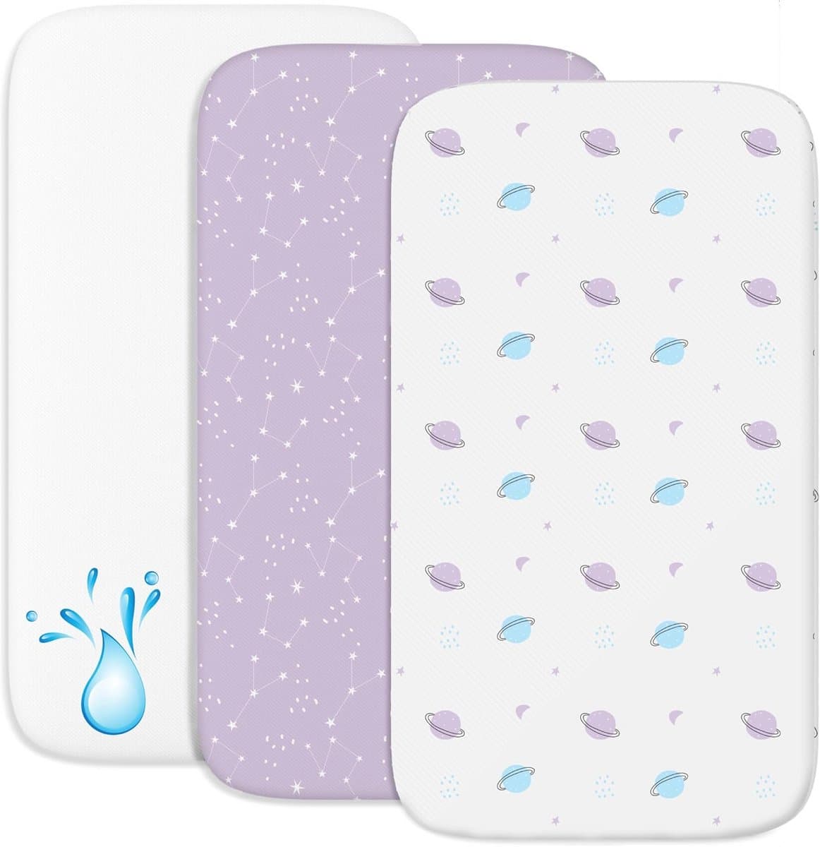 Waterdicht Hoeslaken Set voor Babymatrassen - 3-in-1 met Elastiek - Maat 50x83 cm - Voor Wiegjes en Reiswiegjes - Ruimtepatroon