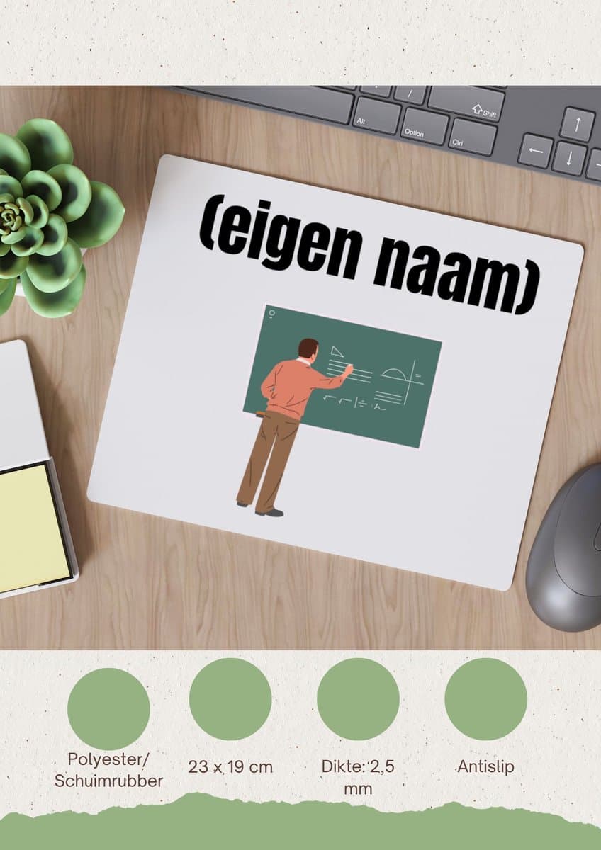 Akyol - docent met krijtbord met eigen naam Muismat - Docent - meesters of juffen - collega's - verjaardag - afscheidscadeau - geschenk - kado - 23 bij 19 cm