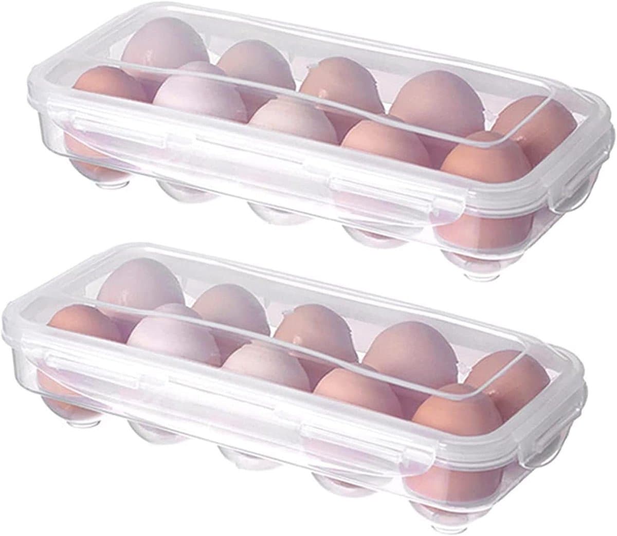 Eierbox voor 10 eieren - Set van 2 stuks - Kunststof eieren opbergdoos met deksel - Transparante eierbox voor koelkast en keuken - Eieren transportbox