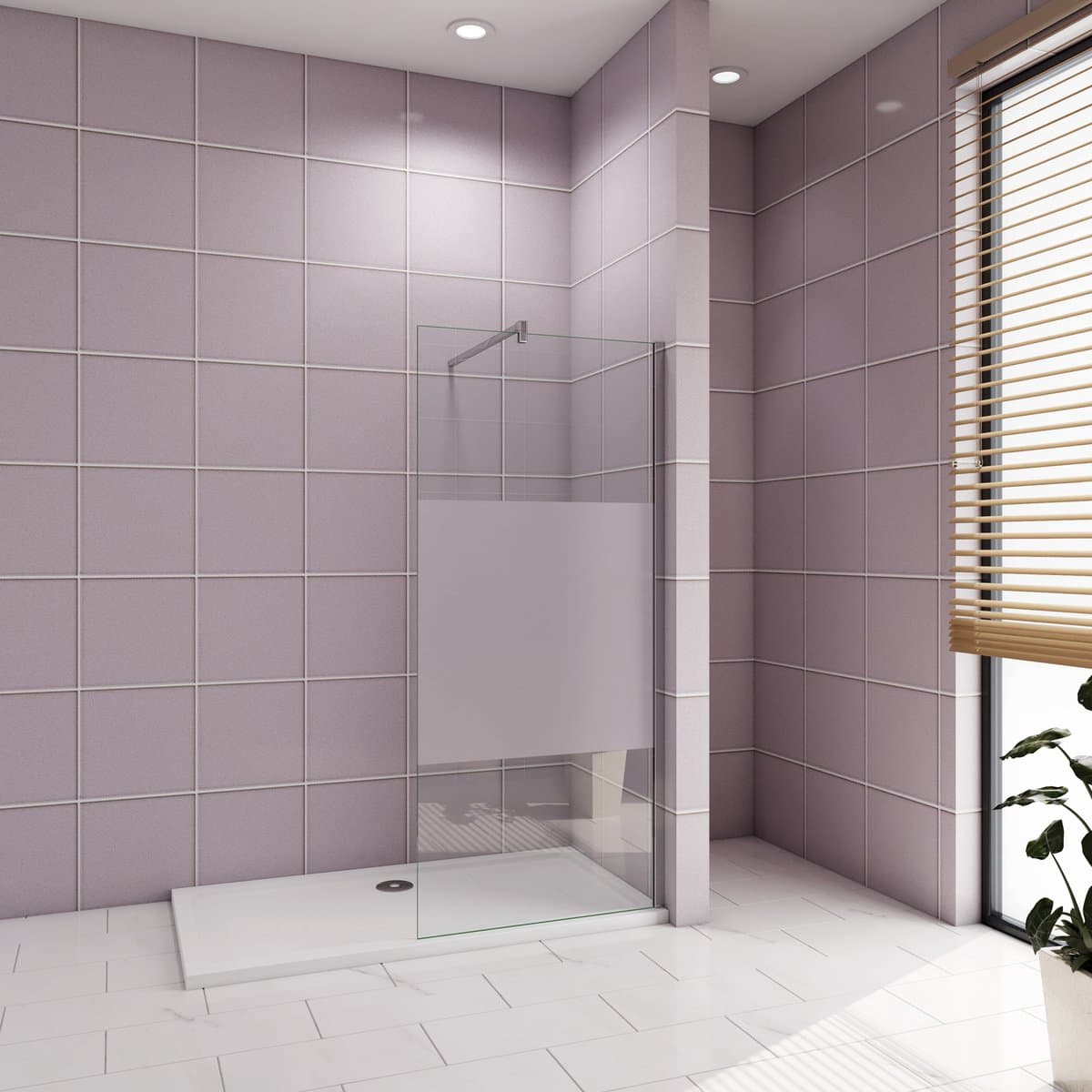 Inloopdouche-douchewand-walk in 70x200 cm,8mm midden wit gematteerd gehard glas met explosieveilige folie+F-vorm: 140 Stabilisatiestang,glanzend chroom profiel