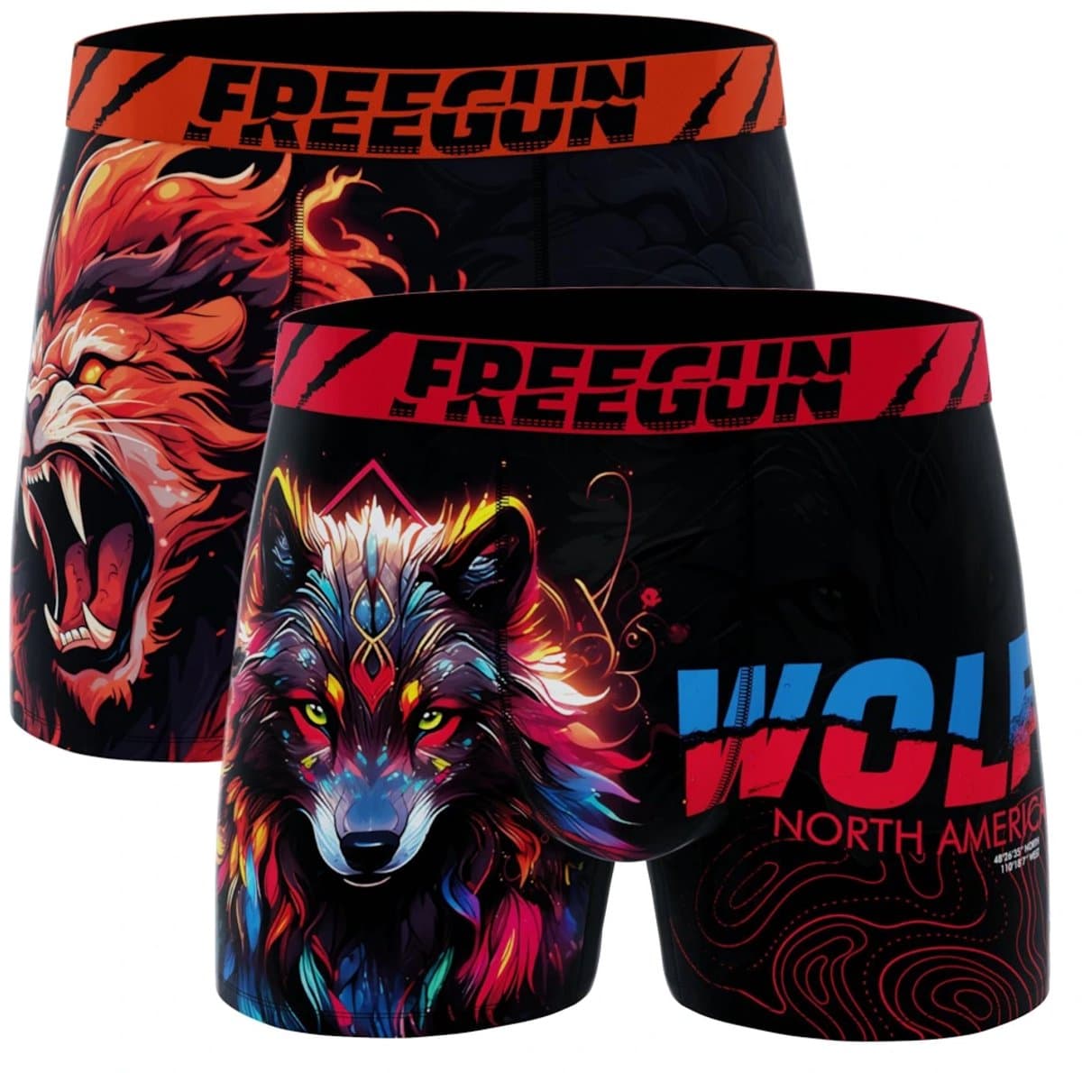 Freegun heren boxershorts - microvezel - 2-pack - maat S - Wolf/leeuw