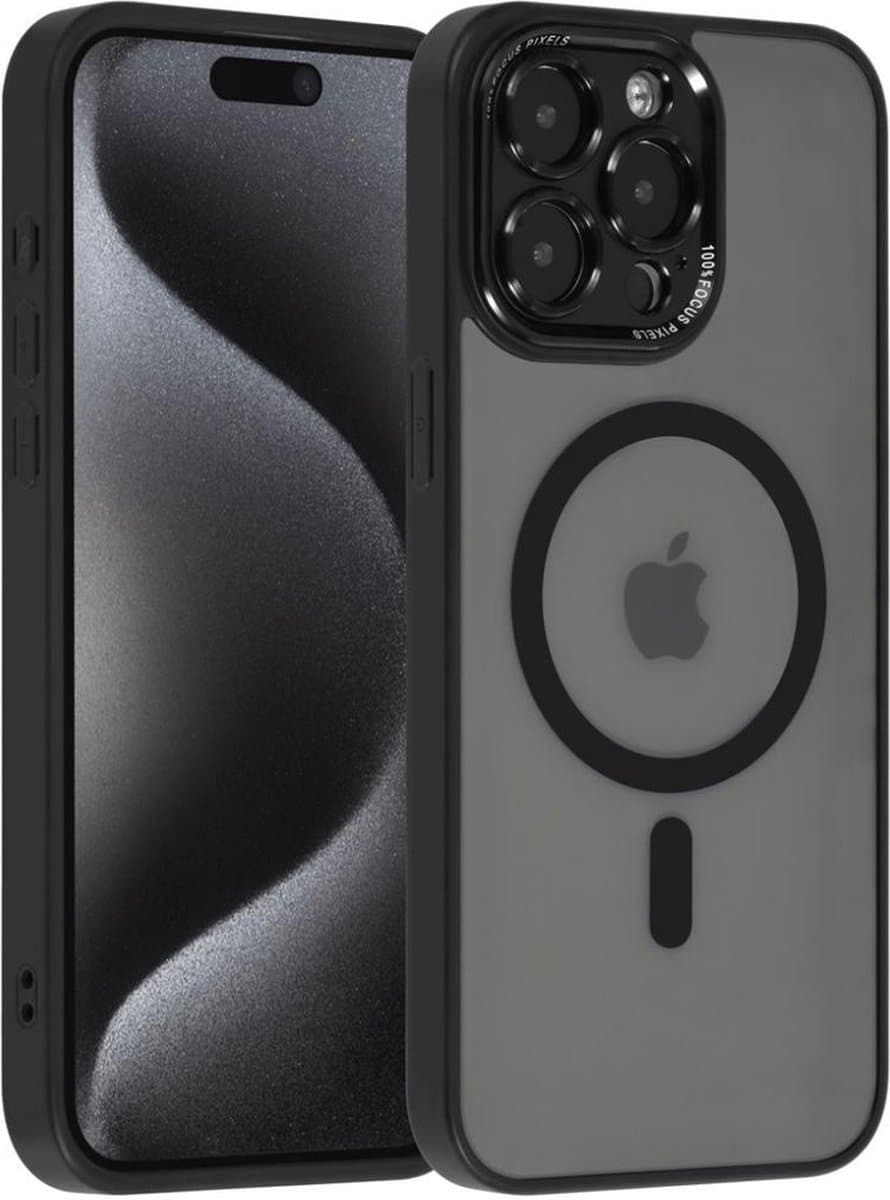 UNIQ iPhone 15 Plus TPU Back Cover + Screen Protector Tempered glass - Magsafe Compatibel - Zwart - Doorzichtig