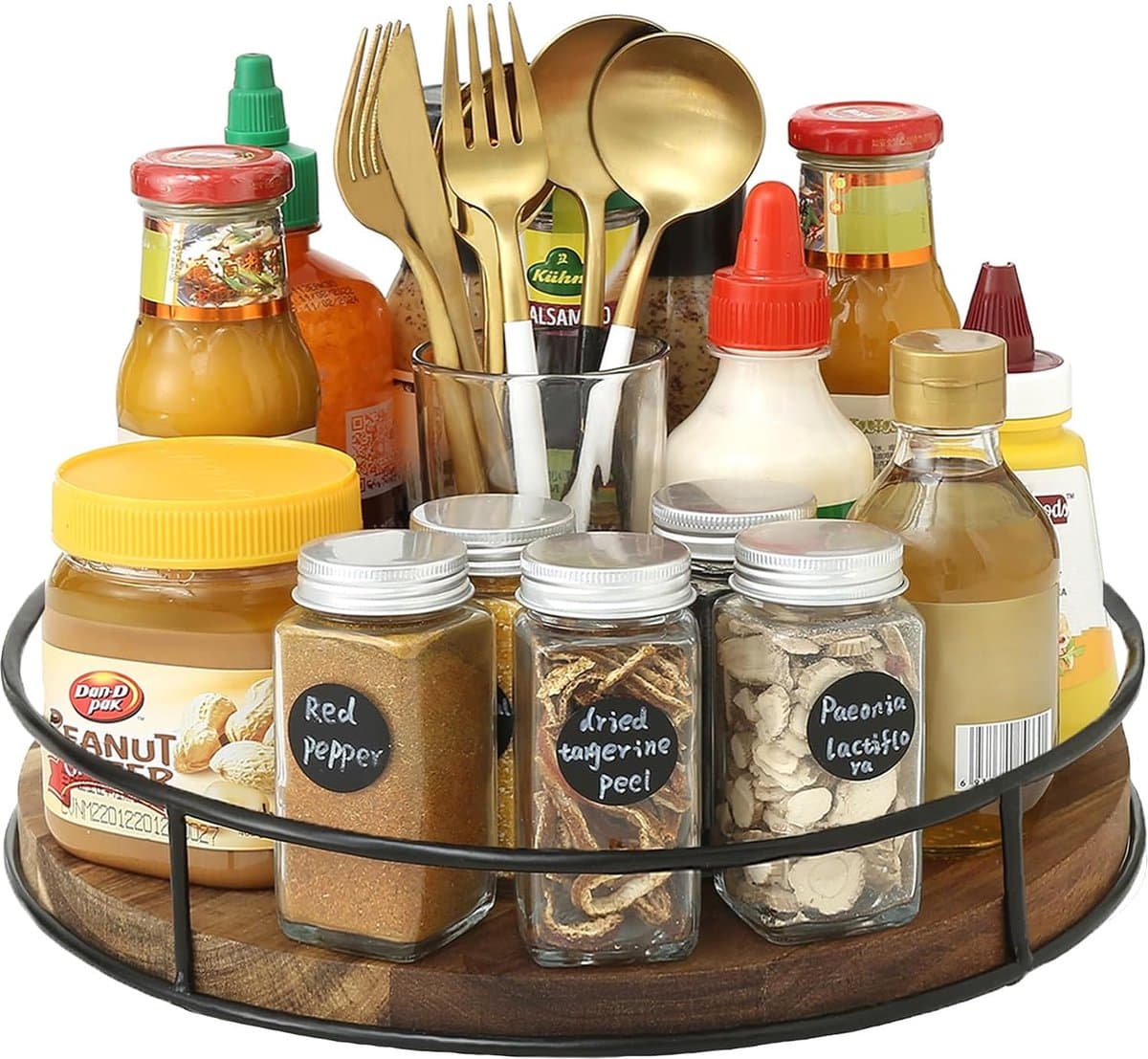Lazy Susan Draaitafel, organizer, draaibaar kruidenrek, keukenorganizer, draaitafelorganizer voor kast, koelkast, keuken, werkblad (houtkleur, 30 cm)