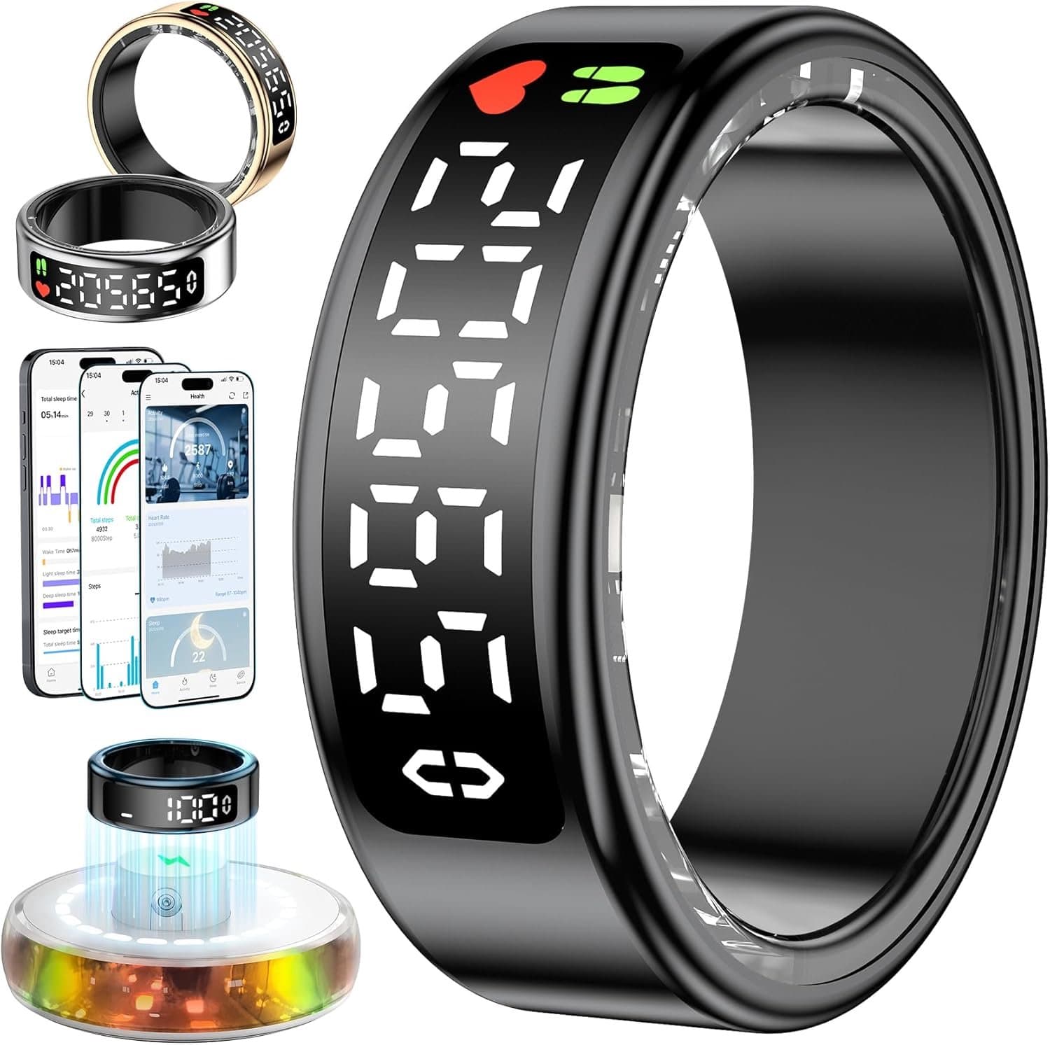 2026 Slimme Ring voor Mannen Vrouwen, Fitness Tracker Ring IP68 Waterdicht, Gezondheid Slaap Tracker Ringen met LED - ShopVlot