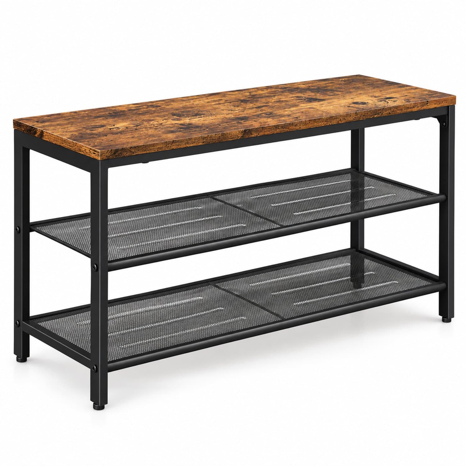 Luxevo Schoenenbank met Schoenenrek – 80 cm – 2 Metalen Schoenplanken – Industrieel – Bruin/Zwart