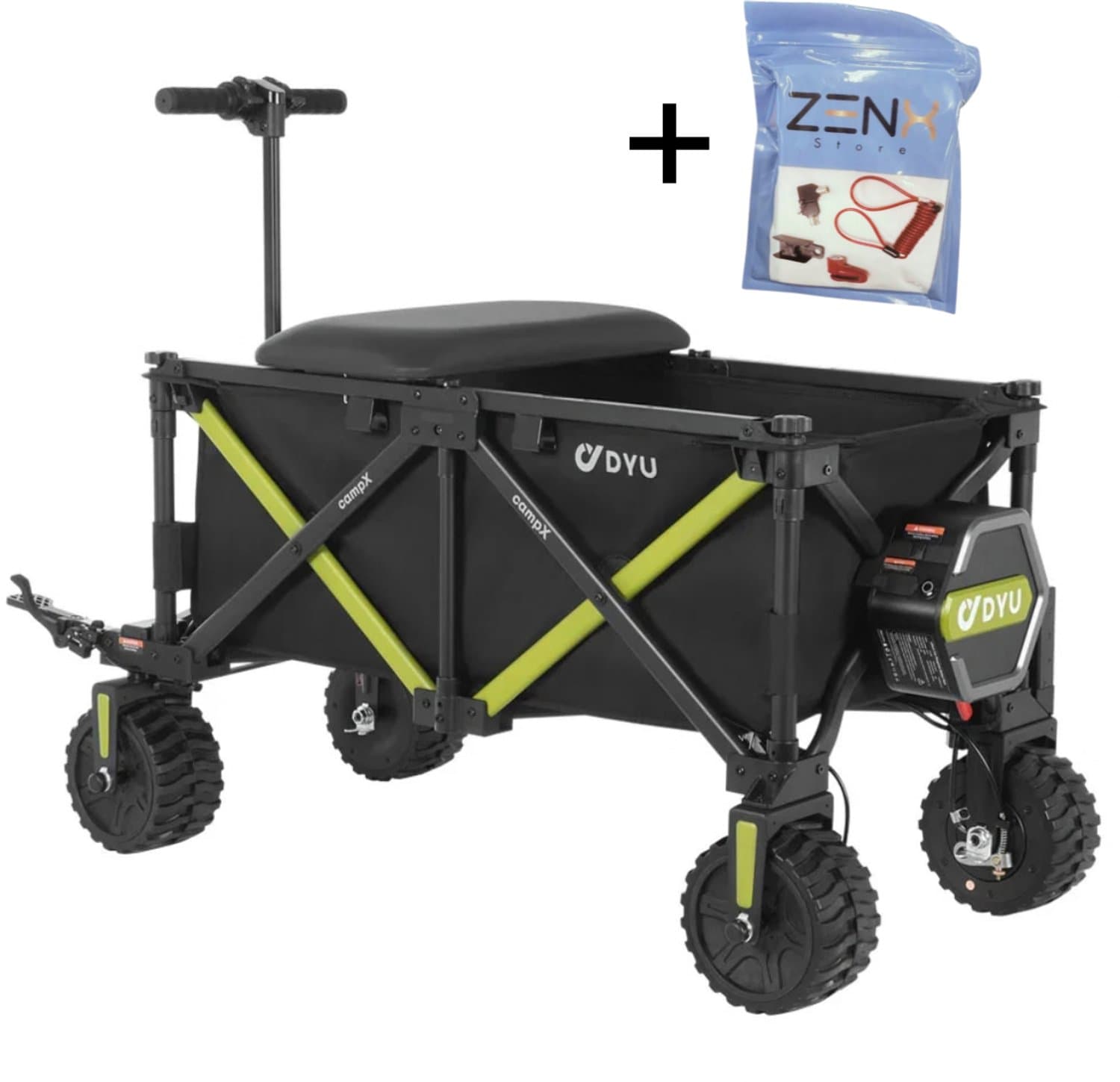 DYU CampX Elektrische Opvouwbare Transportwagen Bolderkar Inclusief ZenX Brake Disc Lock - Zwart - 350 kg Laadvermogen - 1200 W - 183 Liter