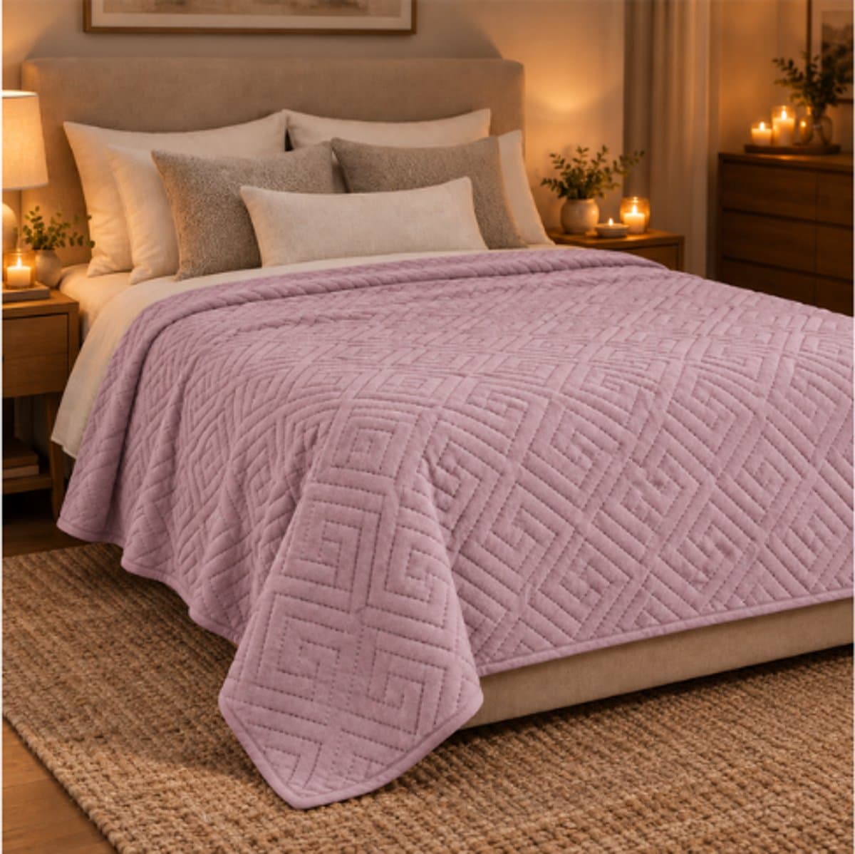 Deluxe Bedsprei 240 x 220 cm oud roze - Greca patroon