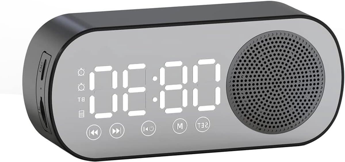 Digitale wekker - Wekkerradio met speaker - Draagbaar luisteren - Spiegel LED-scherm - Compact formaat - Wit
