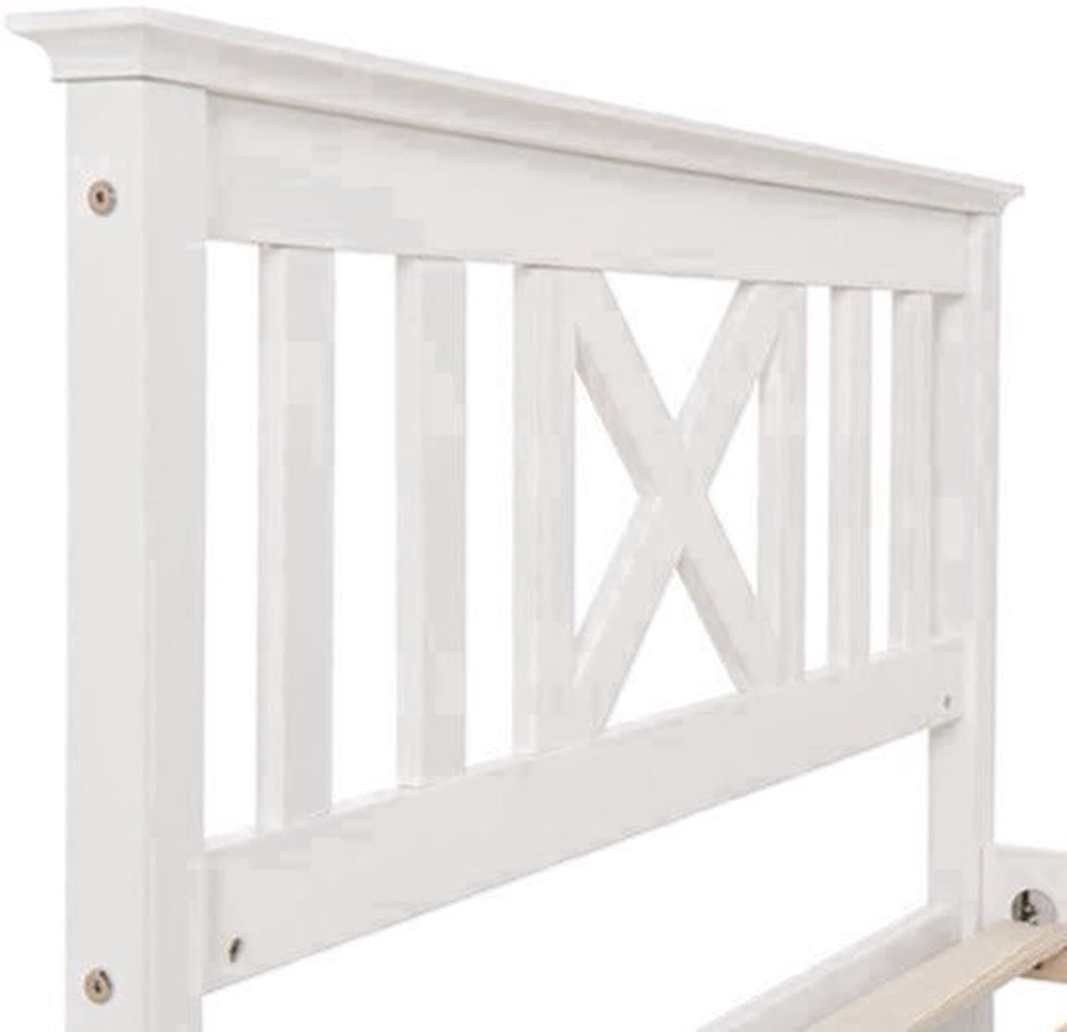 Bedkast – Bedframe – Nachtkastje – Opbergkast – Slaapkamermeubel – Stevig Dennehouten Bed – Ingebouwde Lades – X-Vorm Hoofdbord – Inclusief Matras – 140x200 cm