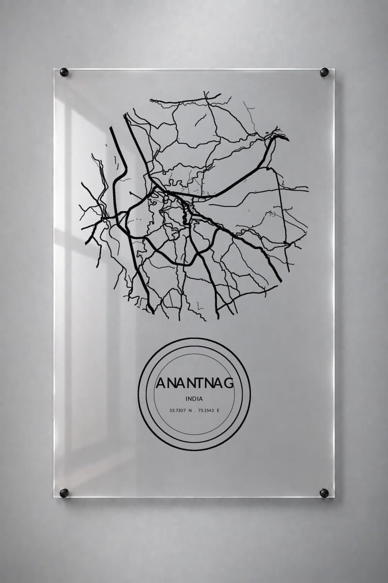Stadskaart Anantnag - Plexiglas 20x30 cm - Badge Seal