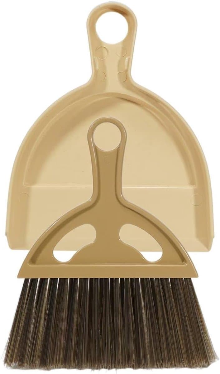 Draagbare schoonmaakborstel, kleine bezem en draagbare stofzuiger set voor tafel, keuken, kamer en kantoor,Mini Dustpan and Brush Set, Portable Cleaning Brush and Dustpan (bruin)