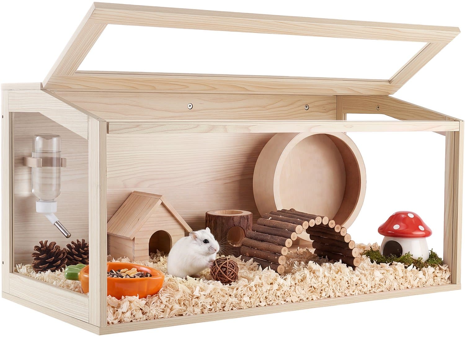 VEVOR Hamsterkooi, Knaagdierkooi, Knaagdierverblijf, Houten Hamsterkooi, 1018x518x510mm, Kijkvenster van 270°, Knaagdierbestendig met Deksel, Ventilatie voor Goudhamsters, Dwerghamsters, Cavia's, Gerbils