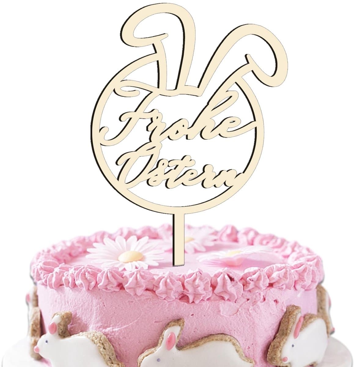 Dailygoods - Taarttopper "Vrolijk Pasen" van Hout - Eenvoudige Taartdecoratie voor Paasfeest