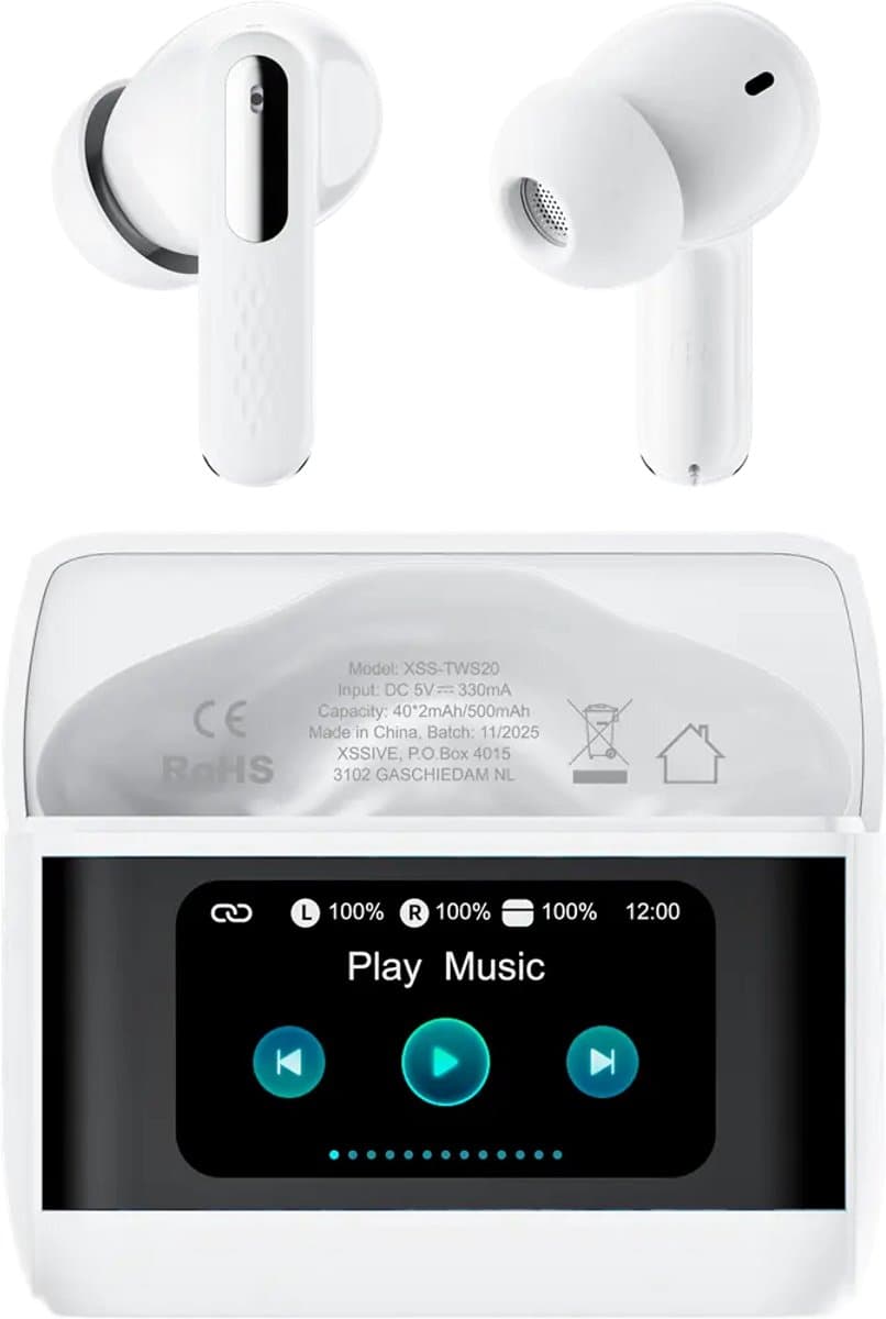Draadloze Oordopjes met Smart Touch Display – Wit