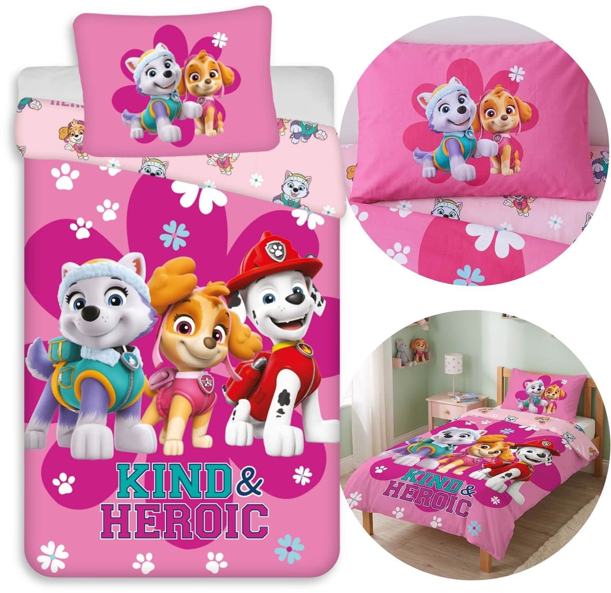 Paw Patrol roze beddengoed voor een meisje, met rits, katoen 140x200cm OEKO-TEX
