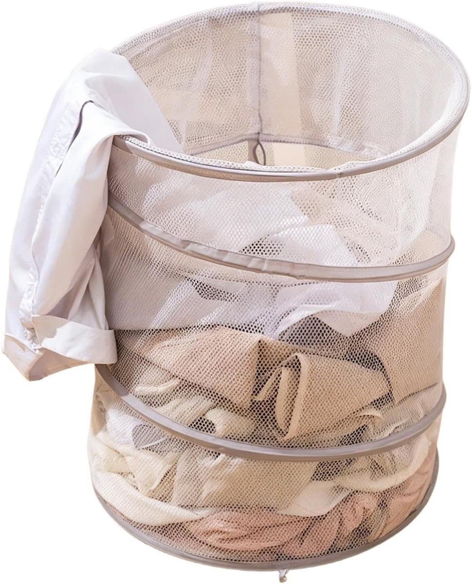 Mesh Wasmand - Opbergmand Kleding - Was Sorteren - Inklapbaar Ontwerp - 35x35x5 cm - Lichtgrijs