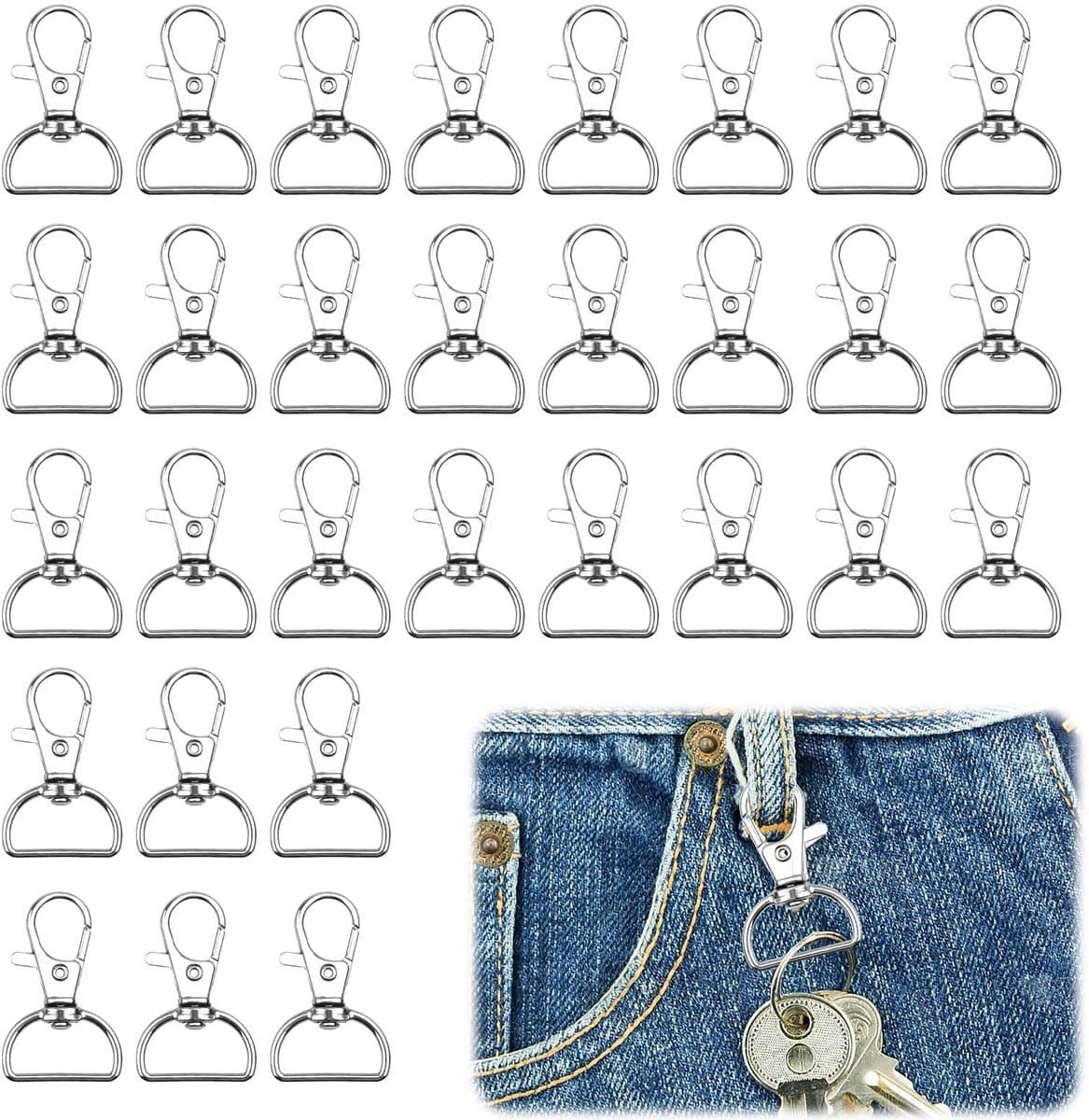 Dailygoods- Sleutelhangers 30 Stuks - Karabijnhaken met D-ring - Draaibaar - Lichtgewicht - Duurzaam - Zinklegering - Karabijnhaak