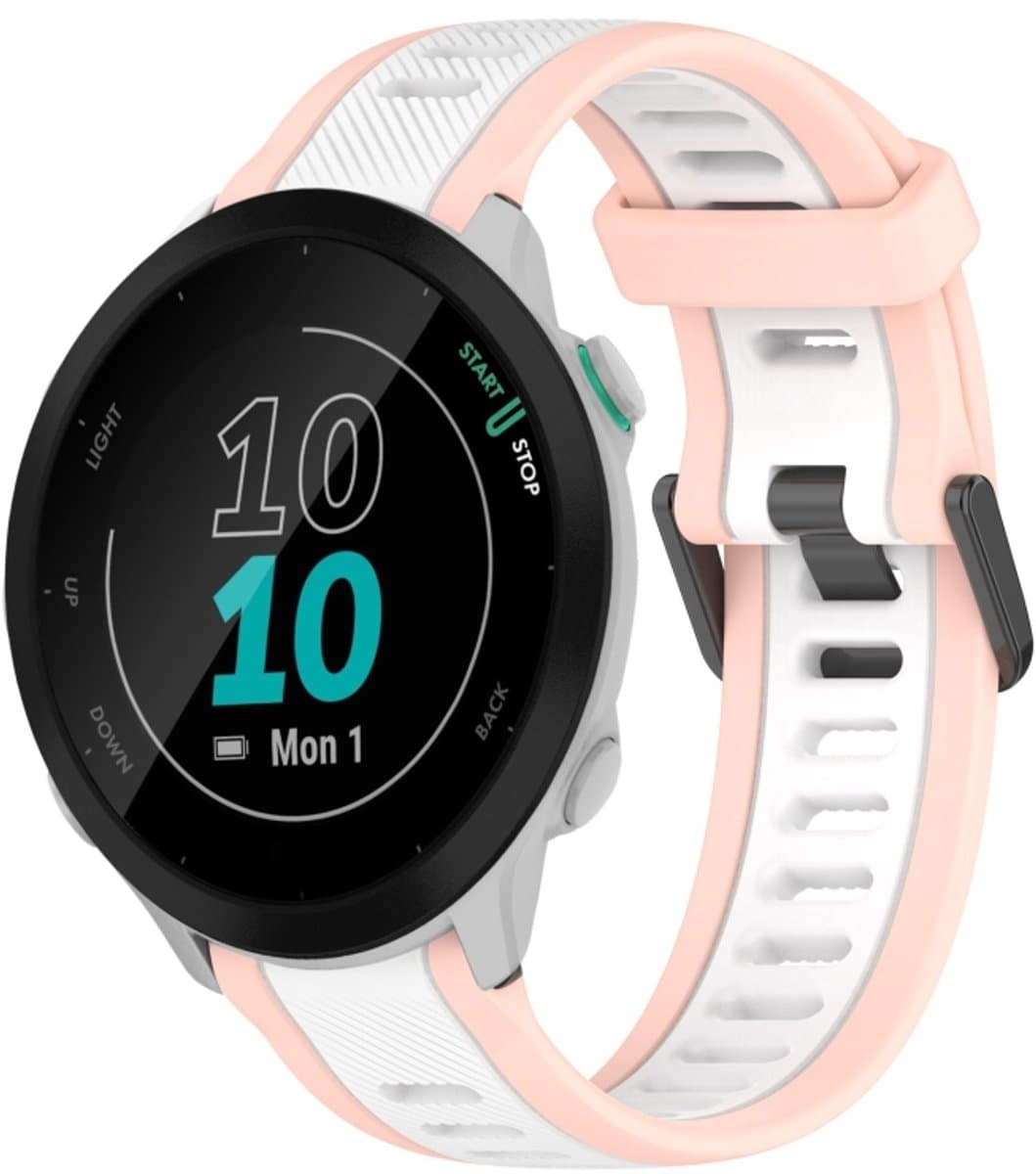 Voor Garmin Forerunner 55 20 mm tweekleurige siliconen horlogeband met textuur (wit + roze)