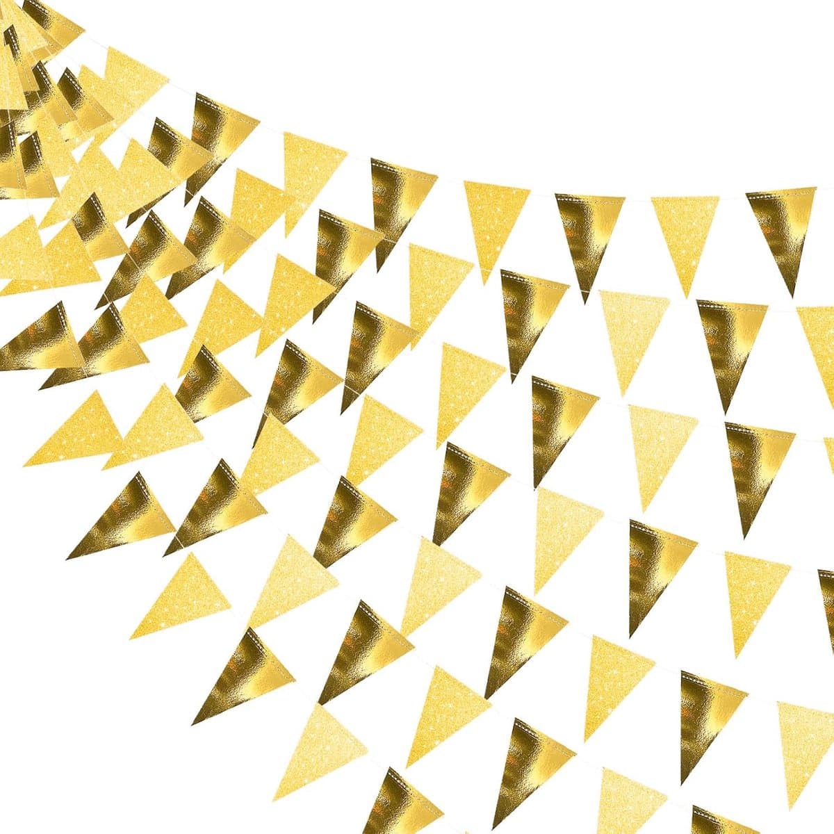 78 Stuks Glitter Metallic String Driehoek Vlag Wimpel Banner 34 Voet Dubbelzijdig Papier Bunting Garland voor Bride’s Day Verjaardagsfeestdecoratie (Goud)