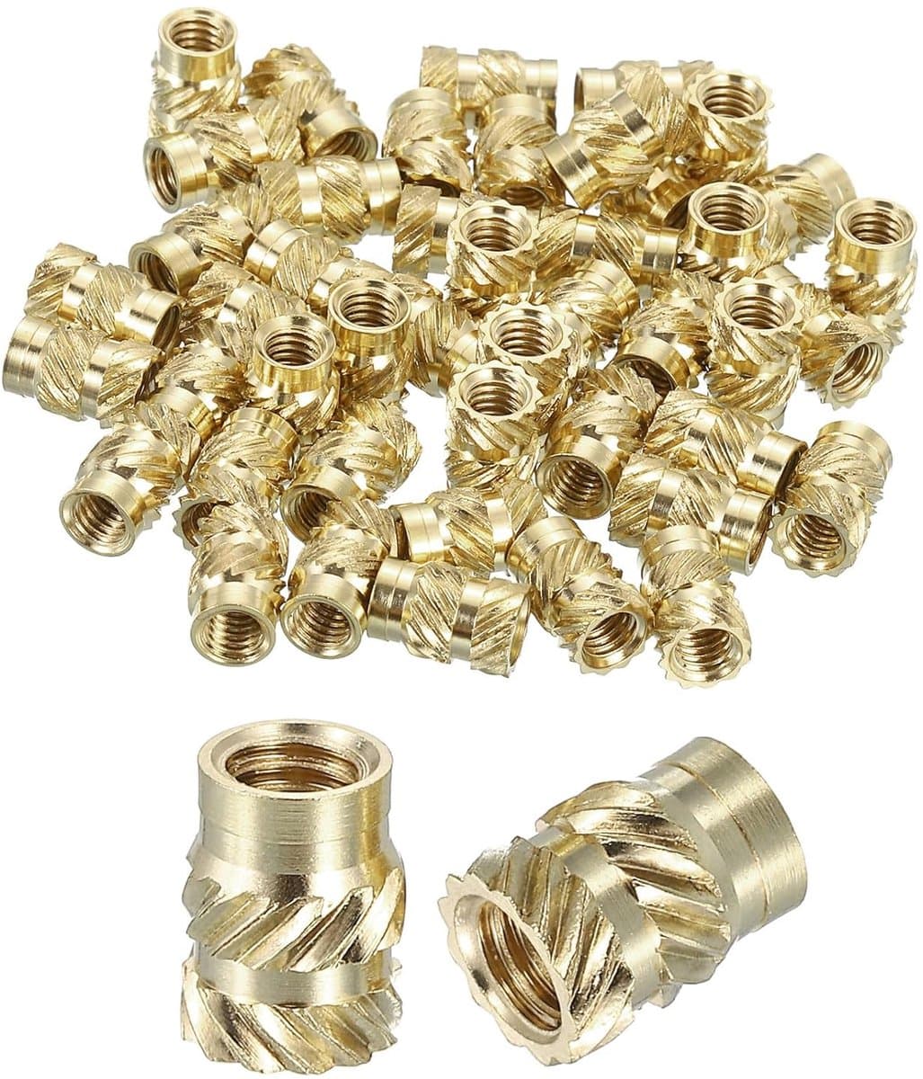 Moeren met sleufinvoer, 50 stuks M4 x 8 mm L x 6 mm Od 3D afdrukken messing moeren met schroefdraad vrouwelijke moeren voor het invoegen thermovaste messing inzetstukken
