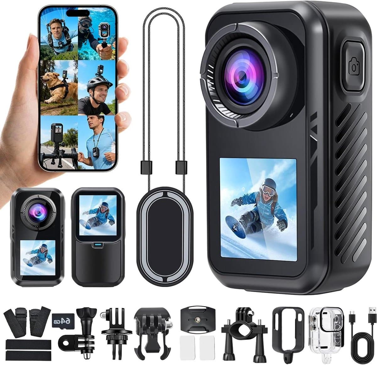 Action Camera - Sportcamera Outdoor - Avontuur Vastleggen - Dubbel Scherm Stabilisatie - 4K 60FPS - Zwart