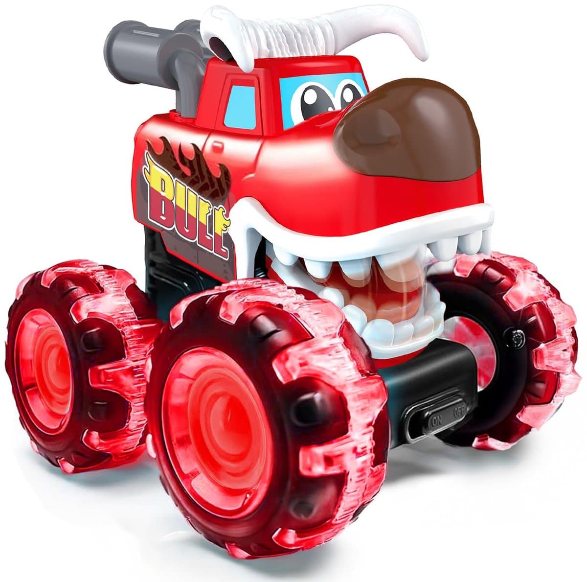 COOAU - Monstertruck Speelgoed met Happende Mond & Licht - Opwindtruck - Druk en Rijdende Auto - Perfect Cadeau voor Jongens 3-8 Jaar - Kinderspeelgoed - Rood
