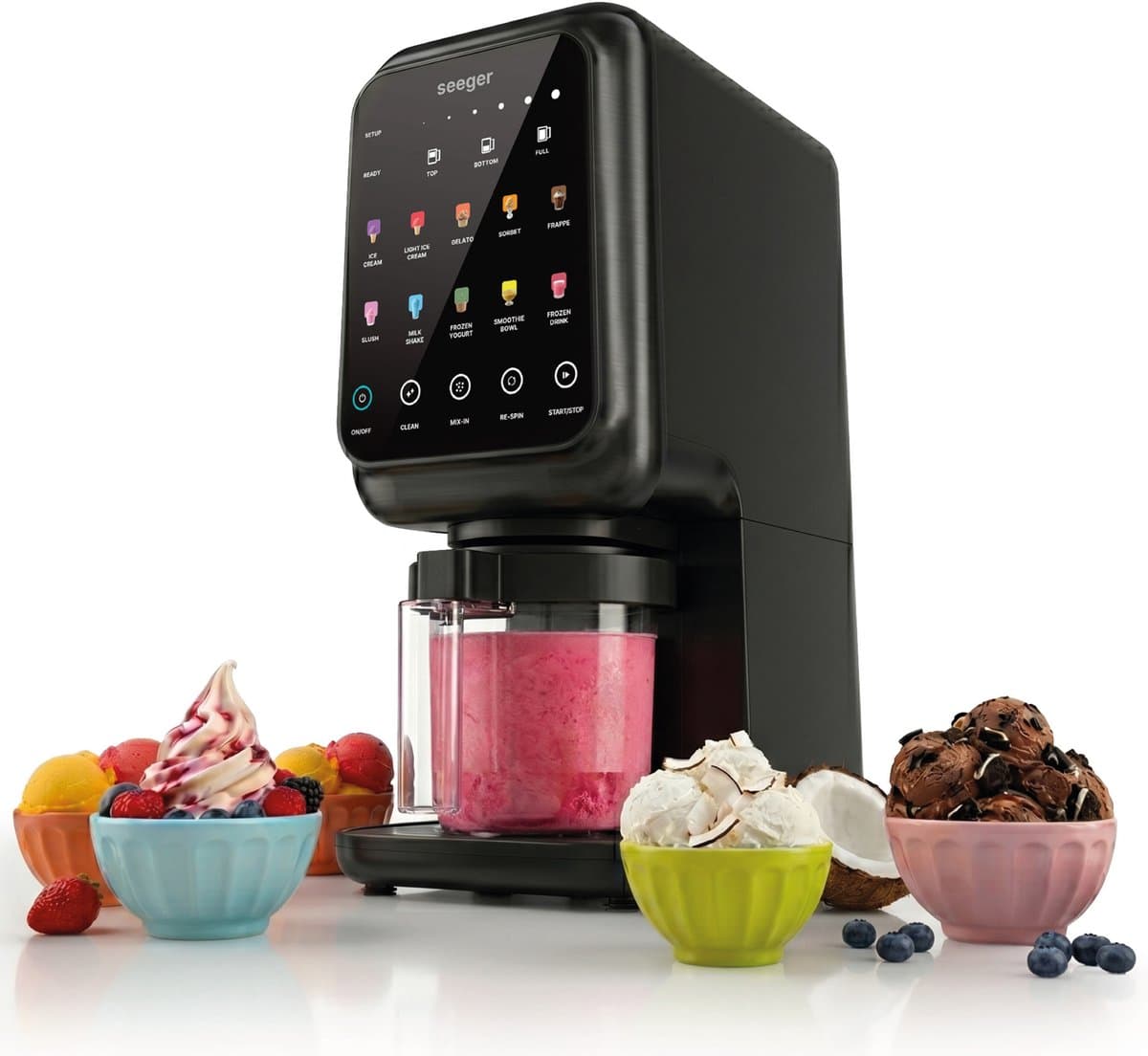 Seeger MultiCream - 10-in-1 IJsmachine- Inclusief 3 EasyCups met Deksels - Voor Roomijs, Milkshake, Smoothie Bowl, Slush en meer - BPA-vrij - Zwart