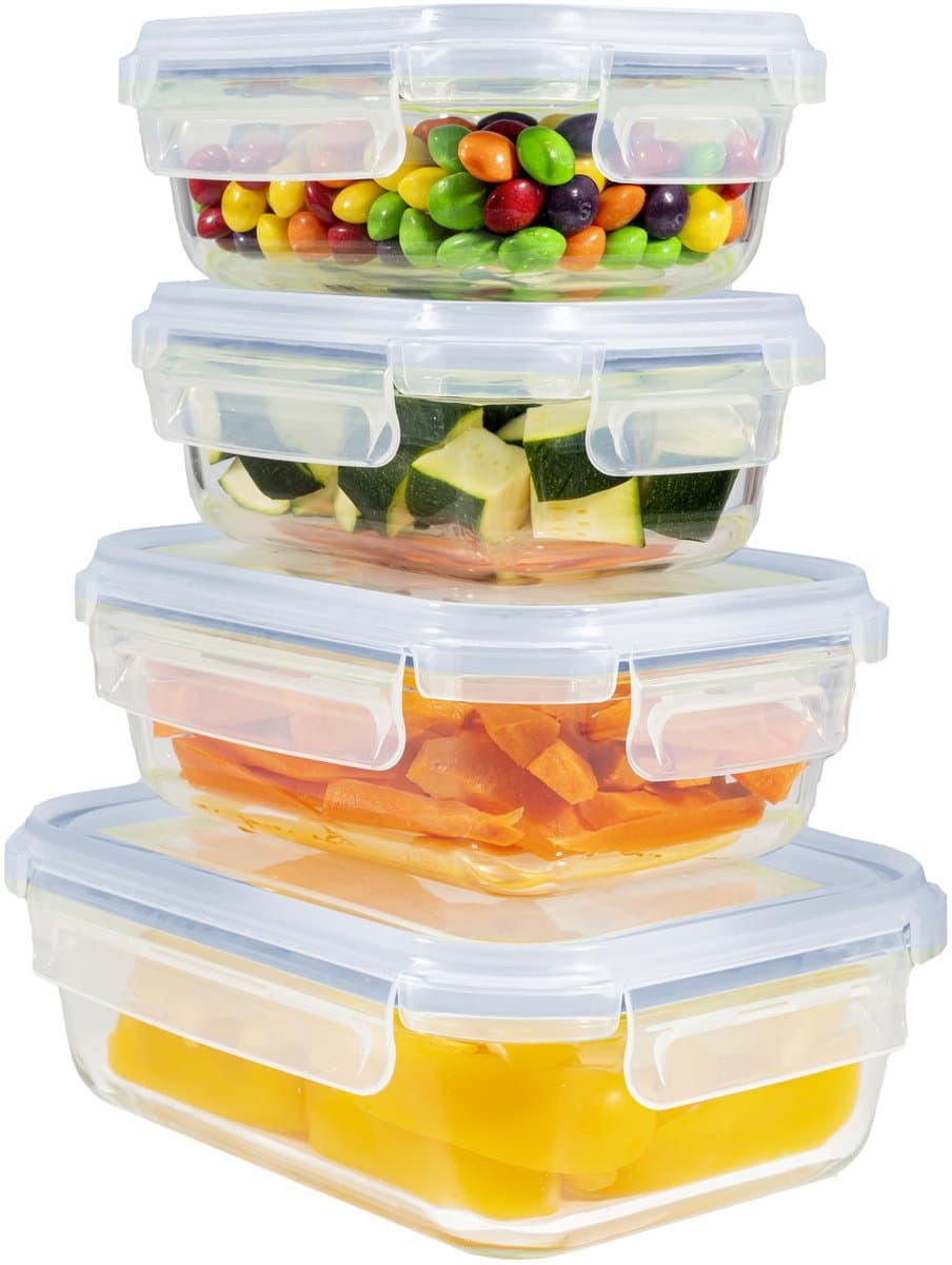 Dailygoods- Vershoudbakjes Glas - Ruimtebesparend - Set van 4 - Geschikt voor Magnetron/Vriezer - Luchtdicht - Voedselopslag Container