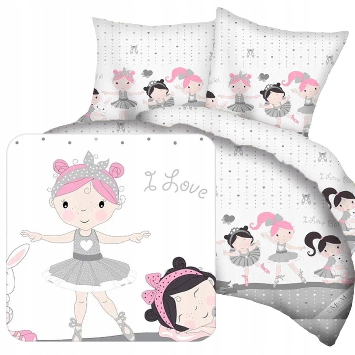 Dekbedovertrek Set Balletdanseresjes Wit Grijs Rose 160x200 cm