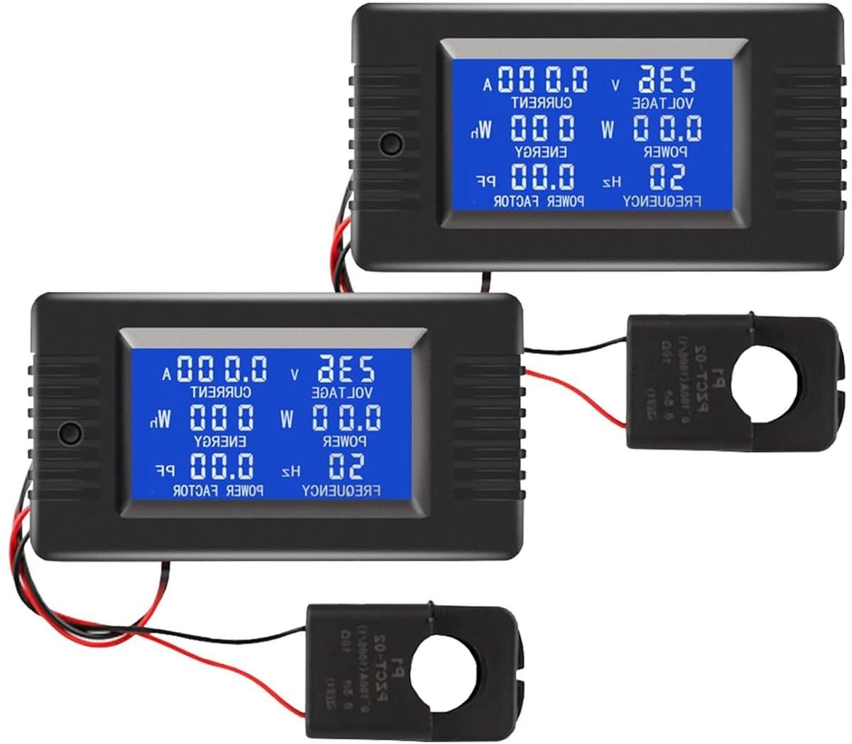 AC Spanning Ampèremeter - Vermogensmonitor - Energie Meten - Automatische Gegevensopslag - 2 Stuks 100A - Blauw
