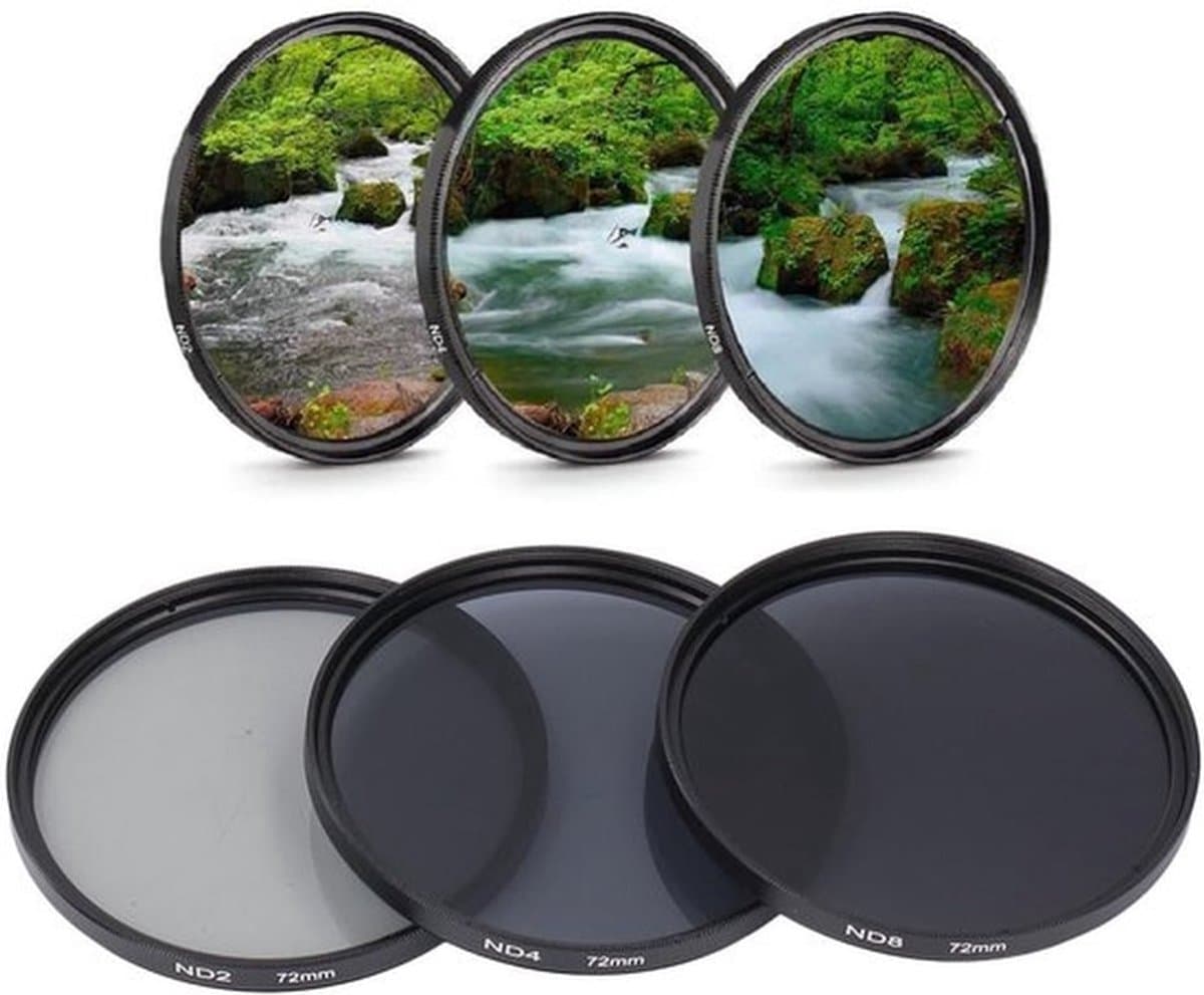 ND-filterset, ND2 ND4 ND8 Cameralensfilter met Neutrale Dichtheid, HD Meerlaagse Coating, Anti-verstrooid Licht, Anti-kras Optisch Glas, voor Cameralens (72 mm)