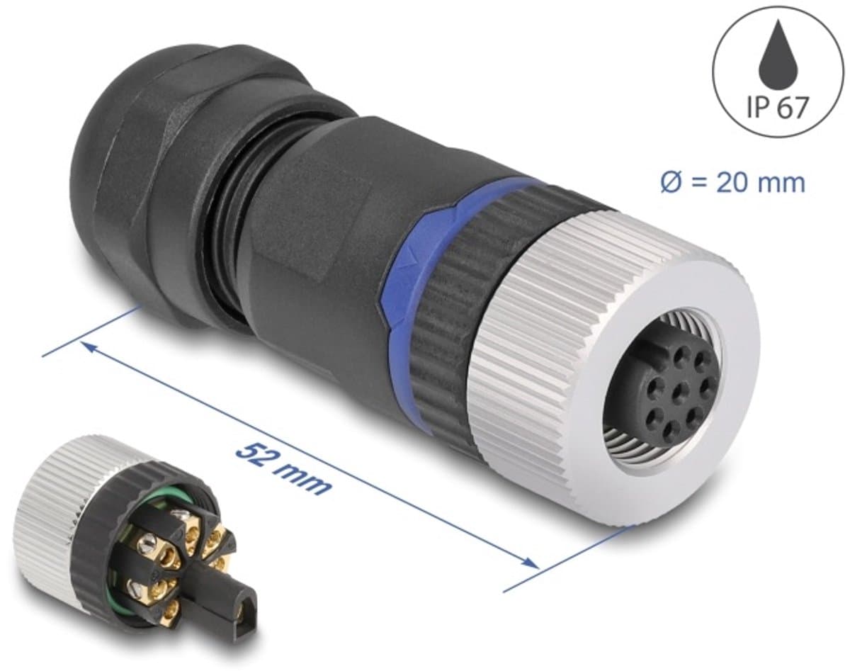 Delock M12 Connector A-coded 8 pin female for mounting with screw connection