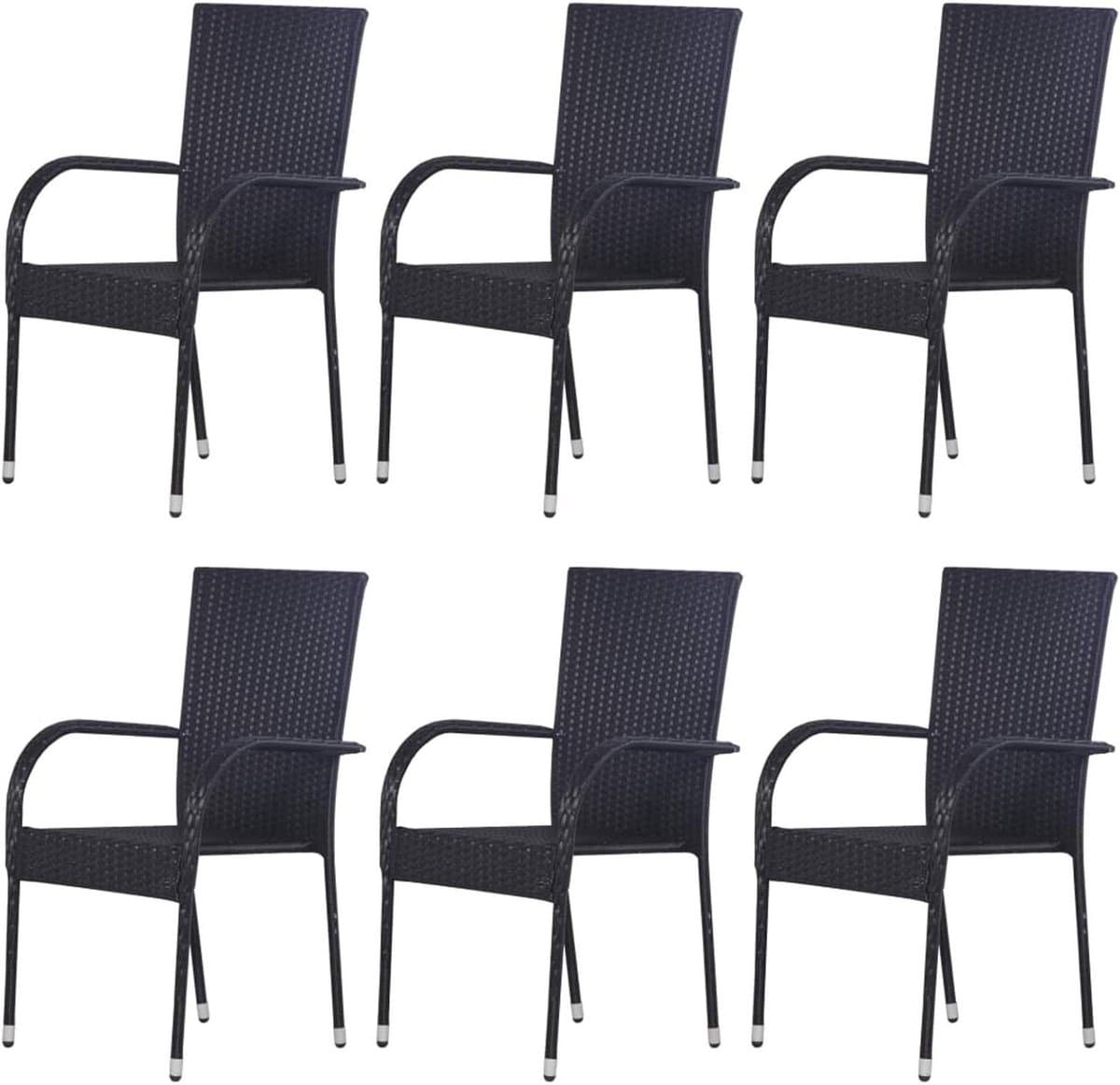 Stapelbare tuinstoelen - Polyrotan stoelen - Buiten dineren - Waterafstotend materiaal - 6 stuks - Zwart