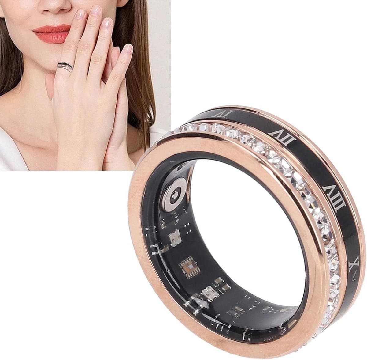 Slimme Ring - Fitness Tracker - Gezondheid Monitoren - Diamant Versierd - IP68 Waterdicht - Goud