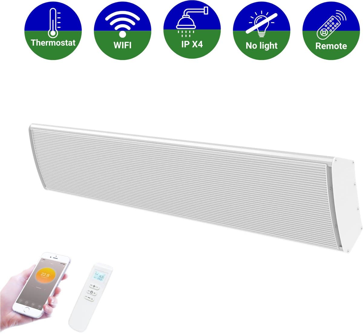 VH Smart heatbar Ostuni - 2400 Watt - Infrarood straler - Terrasverwarmer - Wit - Thermostaat + Wifi + Afstandsbediening